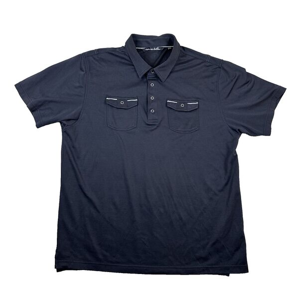 TravisMathew Mens Polo Shirt XXL‎ Navy Double Chest Pockets Casual Golf Classic - Picture 1 of 11